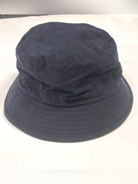Barbour Waxed Cotton Bucket Hat Navy Blue Size XL Plaid Lined Outdoor